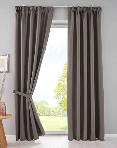 Gardinenbox 2er Set Verdunkelungsvorhänge Blickdicht »Newyork« verdeckte Schlaufen Taupe HxB 245x140 cm Thermo-Gardine Blackout schalldämmend ÖKOTEX Kräuselband, 202020610-2