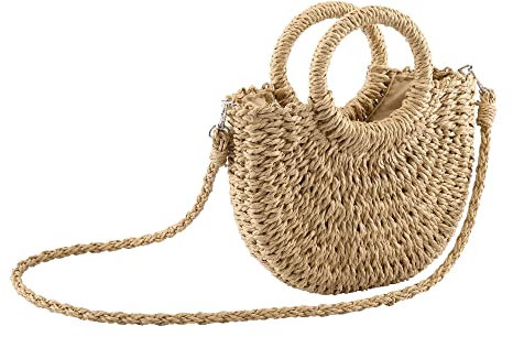 CHIC DIARY Summer Beach Straw Bag for Women Crossbody Top Handle Shoulder Handbag Handwoven Rattan Clutch Purse (Khaki)