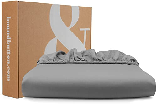 bo&button® Mako Satin Spannbettlaken | Echte Bio Luxusqualität | ALLE GRÖßEN für Matratzen & Boxspringbett Topper | 100% Baumwolle, GOTS & Fairtrade | 200x200 cm, 30 cm Höhe, Stone Grau