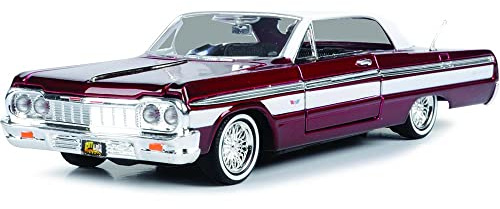 1964 Chevy Impala Lowrider Hard Top Candy Red Metallic with White Top Get Low Series 1/24 Diecast Model Car by Motormax 79021