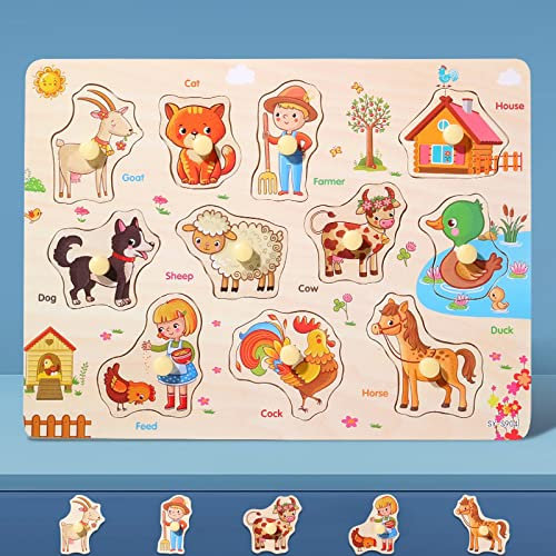 Wooden Jigsaw Puzzles for Kids 3+ Year Olds | Educational Toddler Jigsaws for Girls Boys Gifts (Farm Animals)