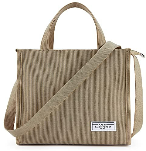 Kalidi Tragetasche für Damen, Cord, Crossbody-Tasche, lässig, mit Reißverschluss, modische Schultertasche, Hobo-Tasche mit Taschen, Khaki, Small
