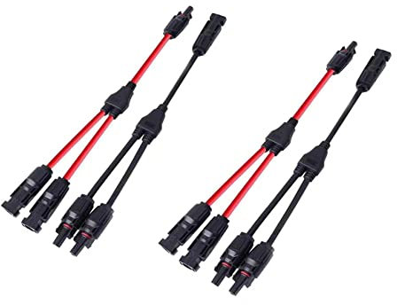 Dongge Solaranschluss Y-Zweig Paralleladapter Solarpanel-Kabel Steckverteiler Photovoltaik-Abzweigstecker und -Buchse Unterstützt 30A Hochstrom rotes und schwarzes Kabel 2 Sätze