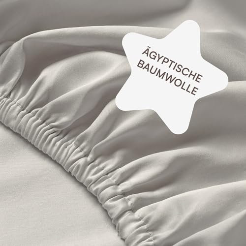 Amqua Spannbettlaken 100x200cm Baumwolle Beige/Sand | Hohe Matratze bis 30cm Steghöhe | Ägyptische Baumwolle | Mako Satin