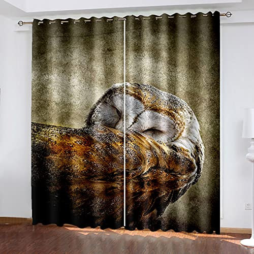 ZAPVI Fenster Vorhang Schlaufen-Vorhang 2 Stück x 110 B x 215cm H Dekorative Gardine Schlaufenschal Fenster-Schal Tiere & Eulen