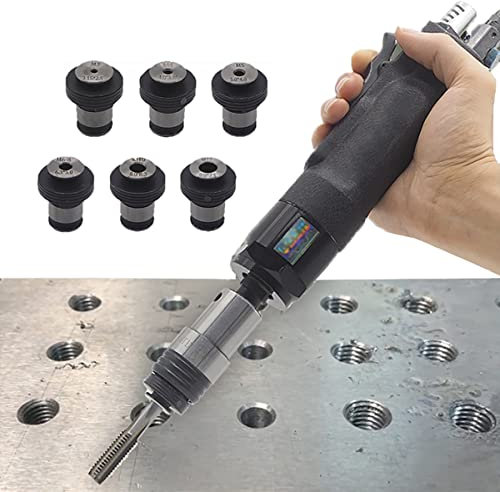 M3-M12 Pneumatische Gewindeschneidmaschine,Pneumatischer Gewindeschneider,Handluftbohrer-Gewindebohrwerkzeug mit 6 Spannfuttern,zum Gewindeschneiden von Stahl, Eisen, Kupfer, Aluminium,Kunststoff,A