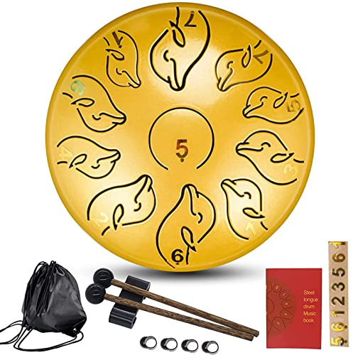 Stahl Zungentrommel 6 Zoll 11 Töne Handpan Drum C-Dur Percussion Instrument Schlaginstrument, Erwachsene/Kinder Musical Bildung Trommel Mit Tasche, Schlägel, Musik Buch, Hinweis Aufkleber,Gold