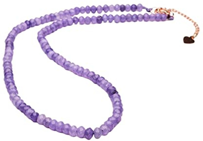 Handgefertigte Perlenhalskette für Damen und Mädchen, blau, rot, weiß, grün, mehrfarbig – Perlenschmuck aus natürlichen Edelsteinen, Heilkristallen (Lila Jade)