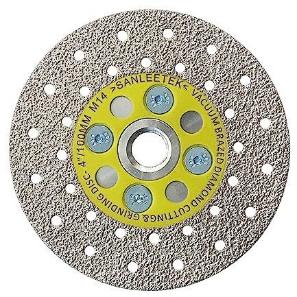 Diamant Trennscheibe 100mm Vakuumgelötet Doppelseitig Diamantscheibe für Marmor Granit Beton Porzellanfliesen M14 Gewinde SANLEETEK