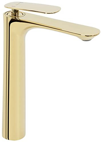 Rea Waschtischarmatur BERG GOLD HIGH Wasserhahn Bad Badarmatur aus Messing Armatur für Waschbecken Badezimmer Mischbatterie Waschbecken Einhebel (Gold)