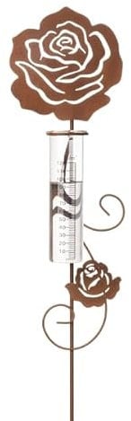 dio only for you Gartenstecker Rose mit Regenmesser braun 105 cm Metallstecker Gartenstecker Blumenstecker Rosenstecker
