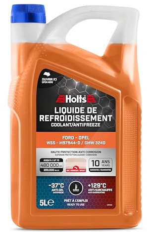Holts HAFR0010B Liquide de Refroidissement antigel pour Voiture Ford Opel, WSS-M97B44-D/GMW 3240, durée de Vie de 10 Ans 480,000km, Protection jusqu'à -37 °C, Orange, 5 Litre
