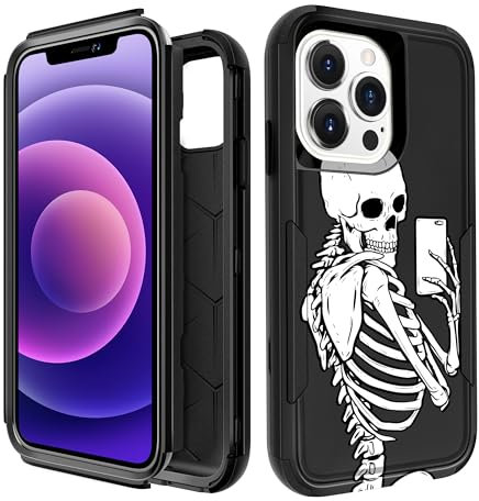 Pegmode for iPhone 13 Pro Max Case - Heavy Duty Protective Designer Selfie Skeleton Cute Cartoon Hard Shockproof Bumper Phone Cases for 13 Pro Max for Girly Women Men Girls Boys Teens