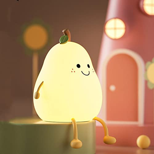 Starnearby Nachtlicht Kinder Kawaii Birnenform Silikon Nachtlicht Baby Stilllicht Berühren Nachttischlampe Dimmbar 7 Farben Touch Lampe, Nachtlampe für Kind Baby Schlafzimmer Kinderzimmer Deko