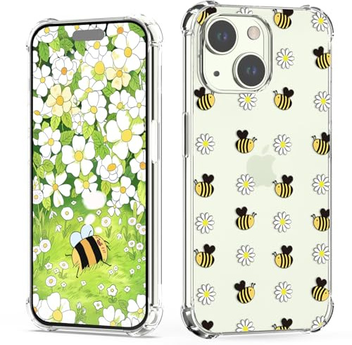 XIMIZU Cute Case for iPhone 15, Shockproof Phone Cases Cute Bee & Flower Design Kids Girls Women,Soft TPU Anti-Yellowing Anti-Scratch Protective Cell Phone Cover Case for iPhone 15