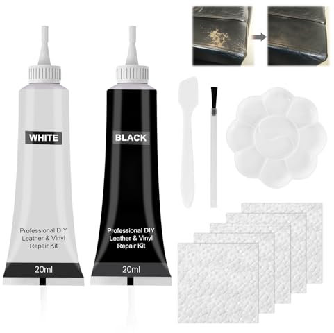 HASAIKA® Pâte Réparatrice Cuir, Kit Rénovation Cuir, 2 pièces Kit de réparation du cuir pour réparer les déchirures des meubles, canapés, vestes, sièges de bateau, Blanc et noir