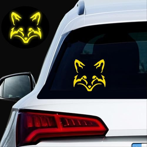 Nouiroy 2 Pcs Fox Face Decal Reflective Car Sticker Funny Fox Car Decal High Intensity Reflective Vinyl Night Safety Warning Sign Car Decoration Stickers Bumper Decals (Yellow)