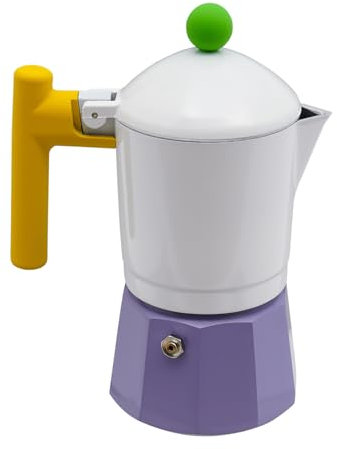 Chynalys Moka Pot Kaffeemaschine für den Herd,V-Auslauf Moka-Kanne Sicherheitsschutz Mokka Espressokocher Maschine Aluminium Mokkakanne Destillation Hochdruckextraktion (lila Boden und gelber Griff)