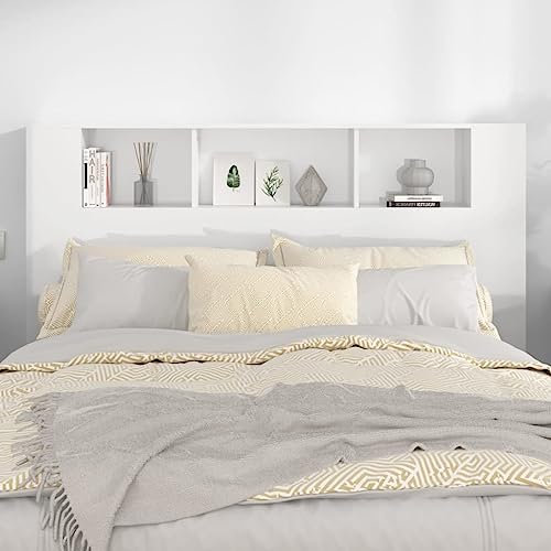 Tino Tech Bettkopfteil mit Stauraum Regal 160x18,5x104,5cm Hochglanz-Weiß Holzwerkstoff Kopfteil mit Ablagen Headboard Bett Kopfteil Holz Schlafzimmer Möbel
