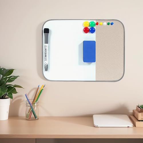 Xefinic Kleine Korktafel, Whiteboard, Kombi, 27,9 x 20,3 cm, weiße Tafel, kleine Pinnwand aus Kork für Arbeiter und Studenten, Grau