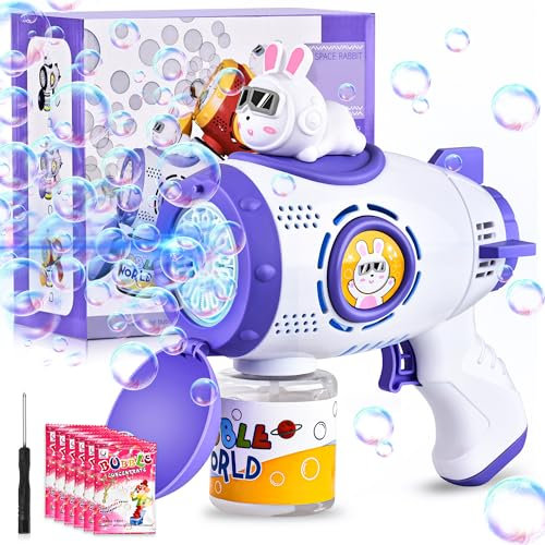 COZCLAM Seifenblasenpistole Kinder, Seifenblasenpistole Hochzeit 10000+ Blasen/Min mit 100ML Seifenblasen Flüssigkeit und 6 Seifenblasenkonzentrat, Pistole Spielzeug für Kinder, Geburtstag, Party