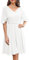 Damen Ballkleider A-Linien-Silhouette Kurzarm mit Fledermaus Abendkleid Chiffon Knielang mit Faltensaum Elegant Leicht für Hochzeit Weiß 46