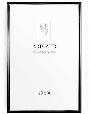 Artower® Bilderrahmen Schwarz Metall Dünner Rahmen für 20 x 30 cm | Posterrahmen Groß für Collage | Picture Frame Metal 20x30 cm | Aluminium Schmal Bilderrahmen | Black Poster Rahmen