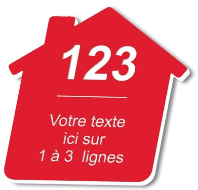 Plaque gravée personnalisée autocollante pour nom et numéro de boîte aux lettres en forme de maison design - rouge - format 8x8 cm