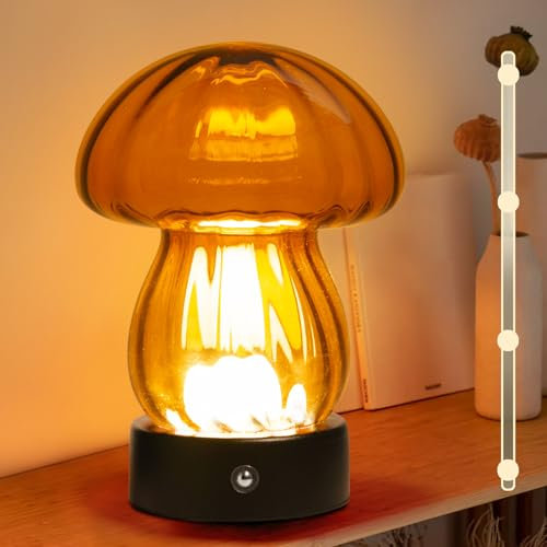 MJ PREMIER Cordless Lamp Battery Operated Table Lamp Recharable Battery Powered Lamps Bedside Mushroom Light with 3 Color Stepless Dimming Brightness Decorative Lamps for Livingroom/Entryway/Bathroom