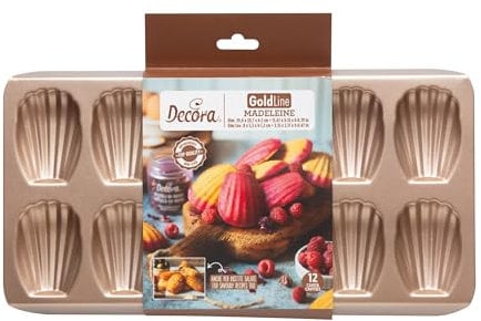 Decora, 0070112 Moule Gold Line Madeleine, 12 cavités, 8 x 5,5 x h 2 cm, idéal pour préparer de jolies tartelettes, en métal antiadhésif robuste