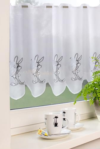 Experience by Omega Scheibengardine Osterhase Osterei Ostern Bunny Höhe 45 cm Weiß Grau
