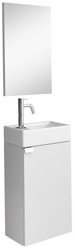 Badplaats B.V. WC Badmöbel Apollo 40x22 cm Hochglanz Weiß - Schrank Waschbecken Bad Toilette mit Spiegel