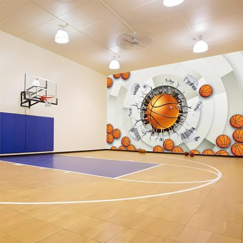 Lcythiazole Custom Sizes Peel and Stick Large 3D Wallpaper Mural,Basketball Wallpaper Mural,Basketball Room Decor,for Boys Bedroom Living Room Restaurants Cafes Bars