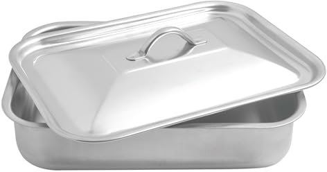 Steel Pan SP711161, Plat à four, Plat à gratins, Plat de cuisson rectangulaire avec couvercle, Revêtement antiadhésif, Sans PFAS, 30 x 22 cm, Tout Inox, Fabrication Italie