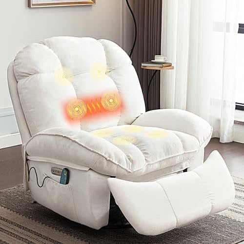 LONXIU Relaxsessel Elektrisch, Massagesessel Mit Ladeanschluss und Heizung, Fernsehsessel Elektrisch Verstellbar Für Wohnzimmer, Rückenlehne & Beinstütze Getrennt Verstellbar (Weiß)