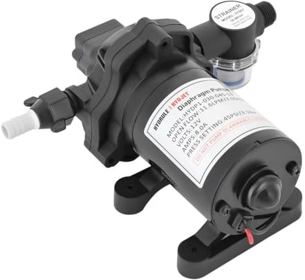 12/24V Membranpumpe mit Einstellbarem Druckschalter 8/4A Selbstansaugende Wasserpumpe 45PSI Wasser-Membrandruckpumpe für Gartenbewässerung Wohnwagen Boote (12, Volt)