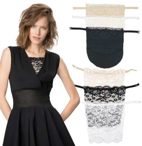 RUGBOL 6 Panneaux de Pudeur pour Hauts Décolletés, Empiècements en Dentelle pour Décolleté, Soutien-Gorge Invisible Anti-Peep en Dentelle pour Femme
