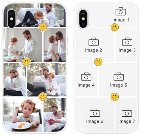 Yoedge Personalised Phone Case for iPhone XS Max 6.5 inch, Custom Photo Design Flexible Soft Silicone Customized Rubber Shockproof Cover, Personalize with 7 Image Collage for Girls Women, White