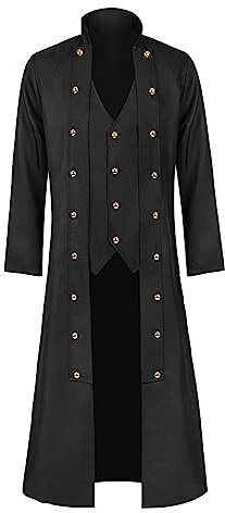 LOSSLO Steampunk Herren Mantel, Frack Jacket Herren Lang Zweireihig Mittelalter Gehrock Renaissance Kostüme Viktorianische Gothic Kleidung Mittelalter Palast Mantel Halloween Kostüme Karneval Party