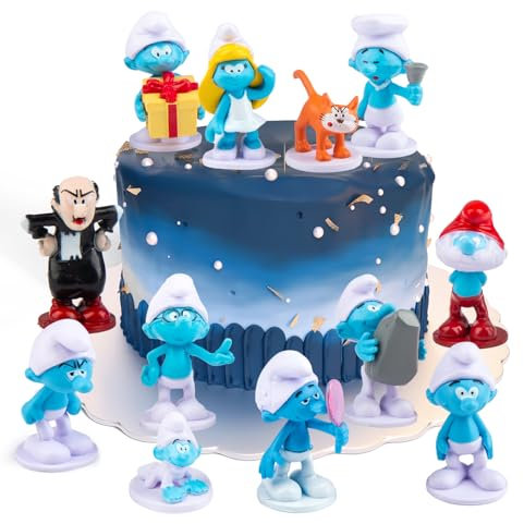 12 Stück Schlümpfe Figuren Tortendeko, Smurfs Tortendeko Set, Schlümpfe Kuchen Deko, Cartoon Tortenfiguren Set Kinder Party Geburtstag Kuchen Dekoration für Mädchen Junge