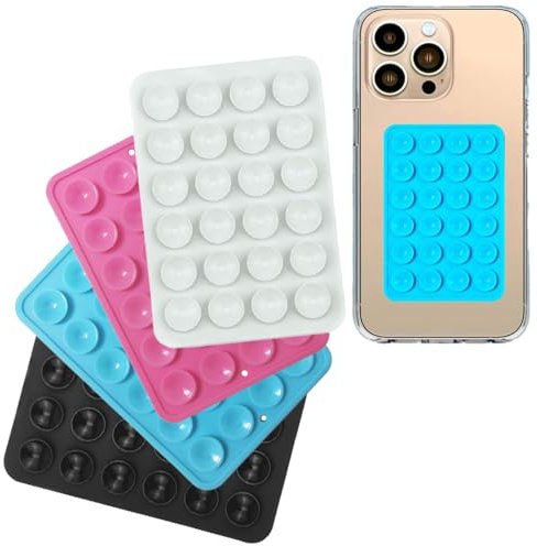 4 Pezzi Ventosa Cellulare, Porta Telefono Antiscivolo,Multifunzionale Ventose Telefono, Silicone Ventosa Telefono, per selfie e video, hands-free, durevole e facile da usare,Nero+Bianco+Azzurro+Rosa