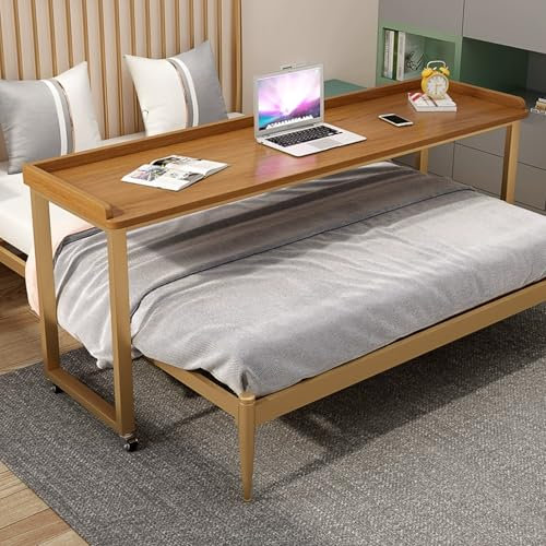 DSEWTEZXI Bedroom overbed table with wheels, overbed table for laptop, over the bed working table with Baffles, Home Mobile bed desk, hospital rolling bed table.
