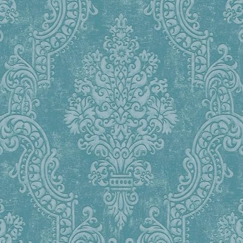 Barock Tapete Profhome 397654-GU Vliestapete strukturiert mit Ornamenten schimmernd blau türkis 5,33 m2