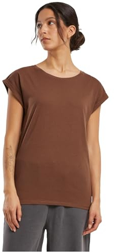 Build Your Brand Damen T-Shirt Ladies Extended Shoulder Tee, lang geschnittenes T-Shirt für Frauen, Baumwolle, Chocolatebrown, 4XL