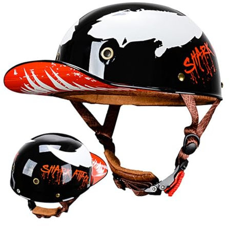 Motorradhelm Halbschalenhelm ECE-Zulassung Baseball Cap Mit Fahrradbrille Fahrrad Visier Cruiser Chopper Scooter Helm Retro Motorrad Halbhelm Herren Frauen Mofa Helm E,M=57-58CM