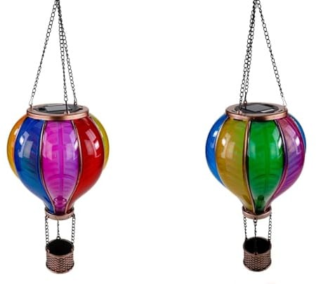 formano 2er Set Solar-Ballon Hänger mit Flammeneffekt 20x36 cm Acryl Metall Bunt I Gartendeko Solarleuchte Transparent Gartenbeleuchtung Außen Dekoration Ballon-Figur mit Metallkette Solarlampe