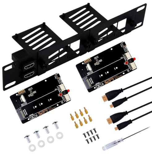 GeeekPi 10 Inch 1U Rack Mount for Raspberry Pi 5, with 2PCS PCIe to M.2 NVMe SSD Adapters, Holds up to 2PCS Pi5 Boards, Compatible with DeskPi RackMate T0/T1/T2/10 Inch Server Rack