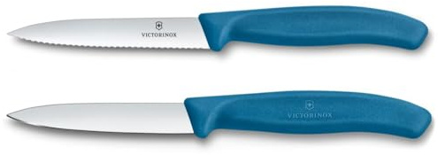 Victorinox Swiss Classic set 2 coltelli: coltello da pomodoro e spelucchino per verdure, lama molto affilata, acciaio inox, Swiss Made, Blu