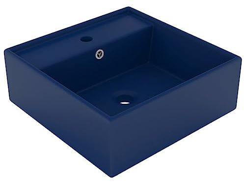 Vasque à Débordement de Luxe with Céramique, Design Carré, Finition Mate, Vasque à Poser Salle de Bain, Lavabo Salle de Bain, Meuble Vasque Salle de Bain, Lave Main, Bleu Foncé Mat, 410 x 410 x 150 mm
