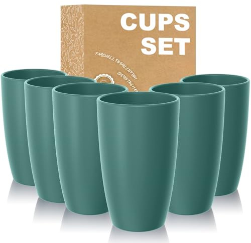 Wrova Reusablen Plastic Cups 600 ML Unbreakable Tumbler Glasses Set of 6 | Dishwasher and Microwave Safe Cups Lightweight Large Cups Sets for Daily Use, Parties and Camping - DarkGreen